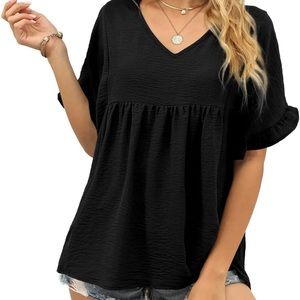 Black ruffle sleeve blouse